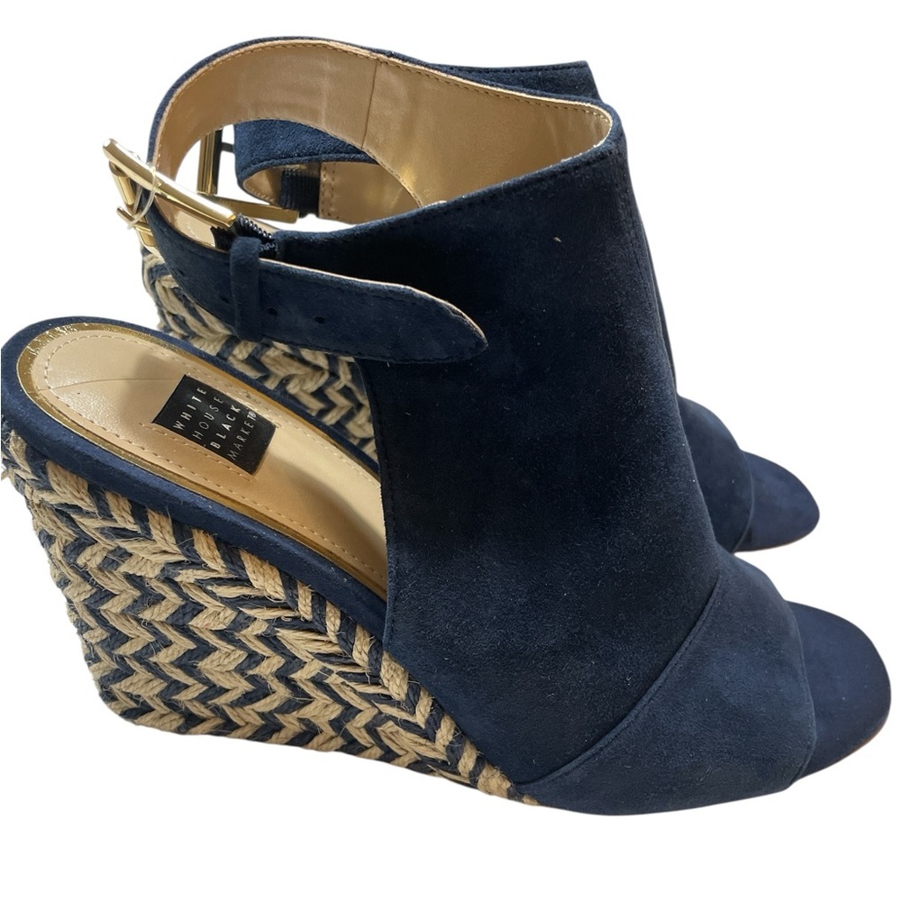 White House Black Market Navy Suede Wedge Sandals in size 9 - Picture 3 of 8